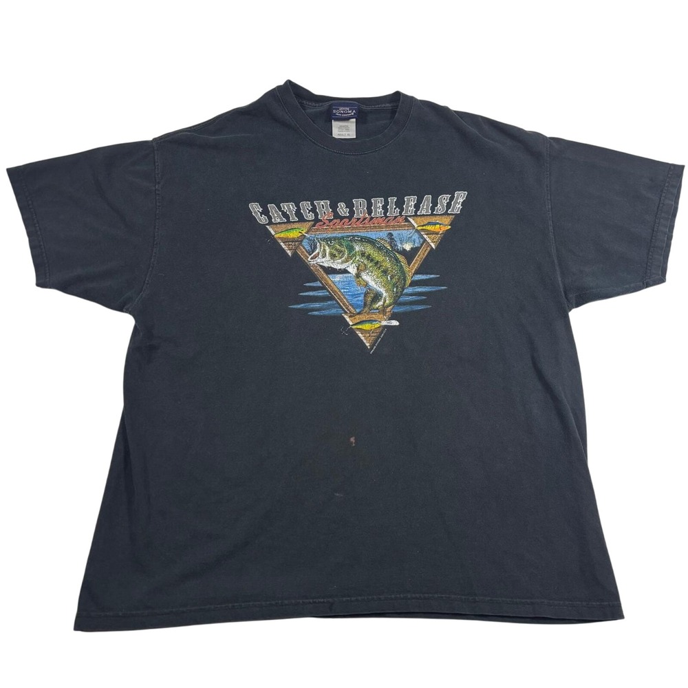 Sonoma Jean Co Catch and Release Sportsman Bass Fishing T Shirt Adult XL Black